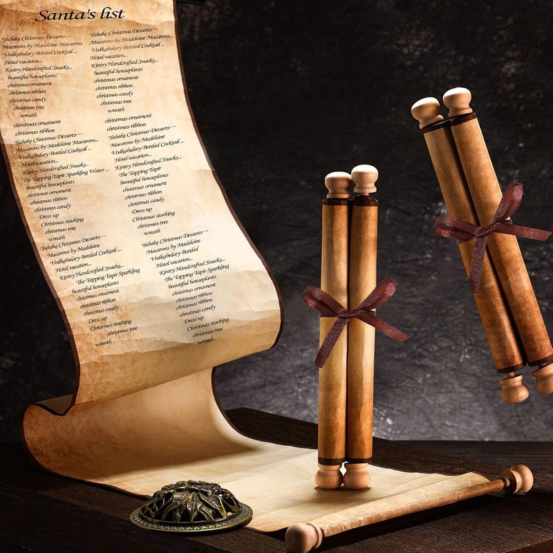 Sinmoe 6 Pcs Blank Scrolls Paper with Wood Rods Vintage Quick Drop Old Scrolls Paper with Rods for Writing Drawing Calligraphy Wedding Vows Invitation Cosplay Prop Renaissance Festivals, 7.3 x 30-32 Inch - Image 3